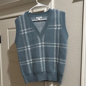 Gray V-Neck Plaid Sweater Vest